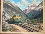 WPYR 90 ascending to White Pass - This is a painting in the White Pass & Yukon Railroad's ticket office in Skagway